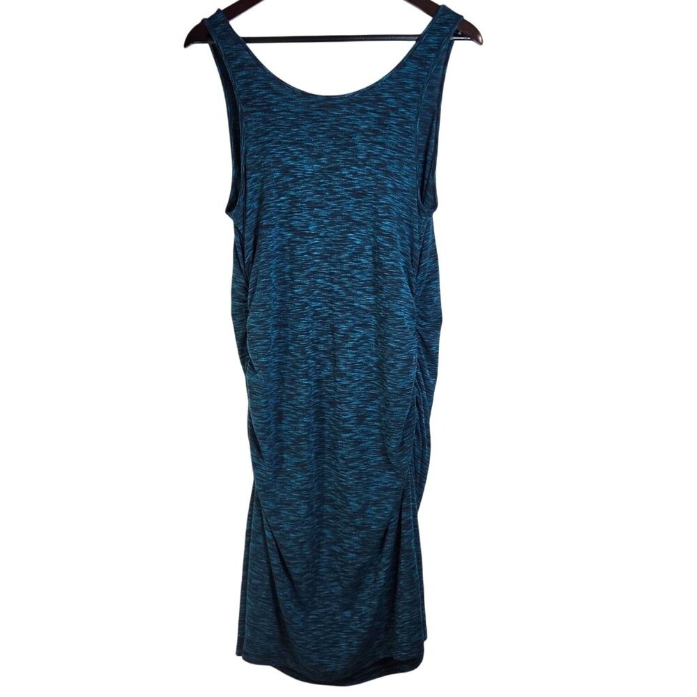 Liz Lange Maternity Heather Blue Space Dye Ruched Tank Active Summer Dress Sz M - Picture 3 of 5